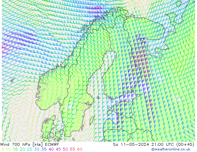 Rüzgar 700 hPa ECMWF Cts 11.05.2024 21 UTC