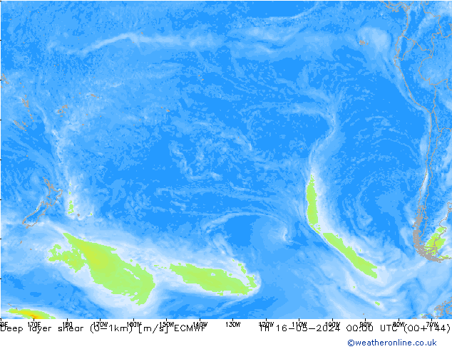 Deep layer shear (0-1km) ECMWF do 16.05.2024 00 UTC