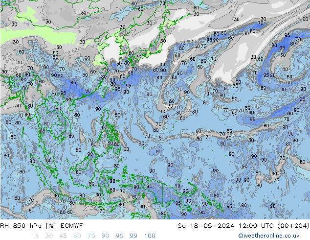 RH 850 hPa ECMWF Sa 18.05.2024 12 UTC