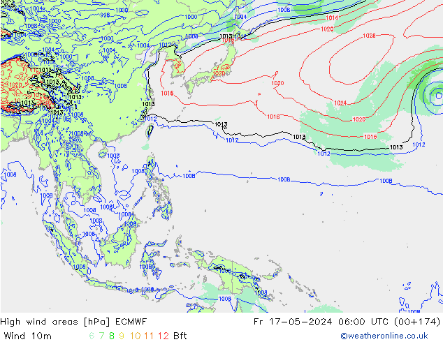 High wind areas ECMWF Fr 17.05.2024 06 UTC