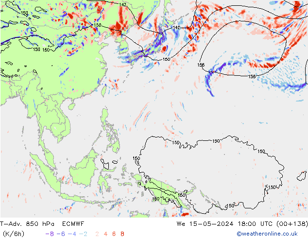 T-Adv. 850 гПа ECMWF ср 15.05.2024 18 UTC