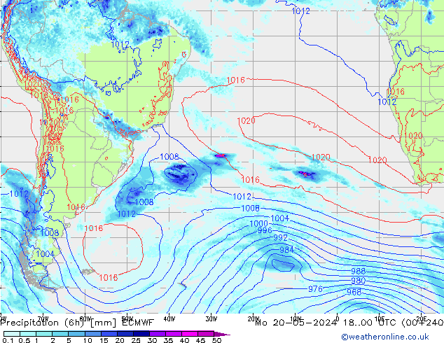 Precipitation (6h) ECMWF Mo 20.05.2024 00 UTC