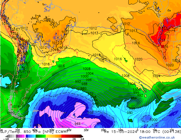 SLP/Temp. 850 hPa ECMWF mer 15.05.2024 18 UTC