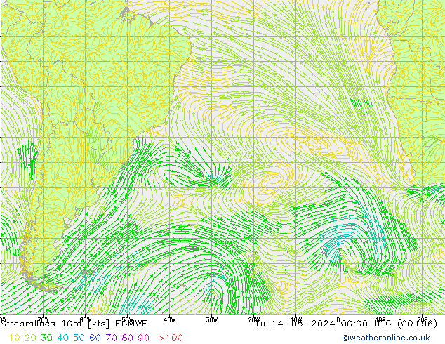 Streamlines 10m ECMWF Tu 14.05.2024 00 UTC