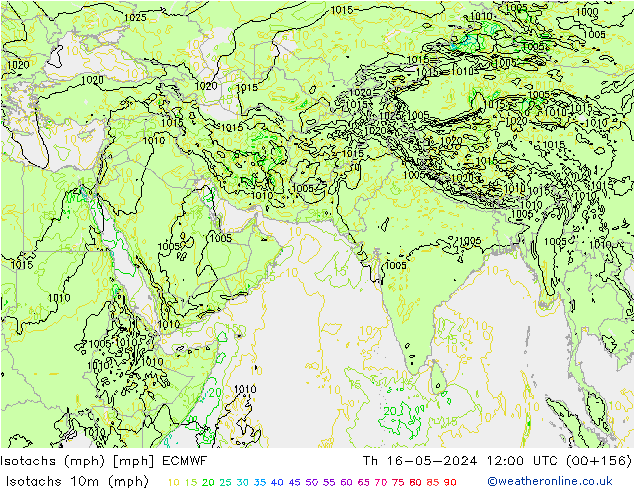 Isotaca (mph) ECMWF jue 16.05.2024 12 UTC