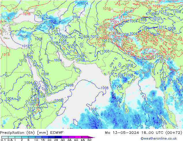 Z500/Rain (+SLP)/Z850 ECMWF lun 13.05.2024 00 UTC