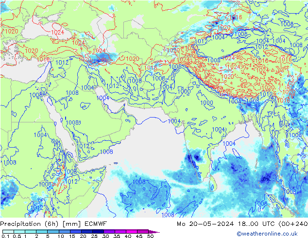 Z500/Rain (+SLP)/Z850 ECMWF пн 20.05.2024 00 UTC