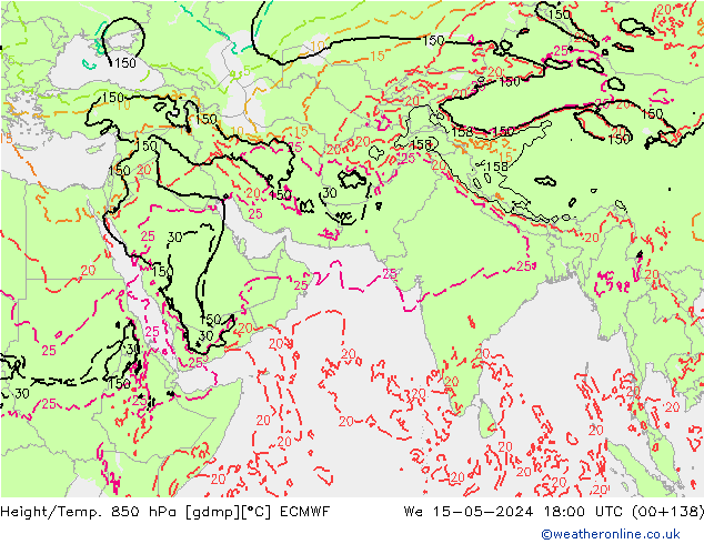 Yükseklik/Sıc. 850 hPa ECMWF Çar 15.05.2024 18 UTC