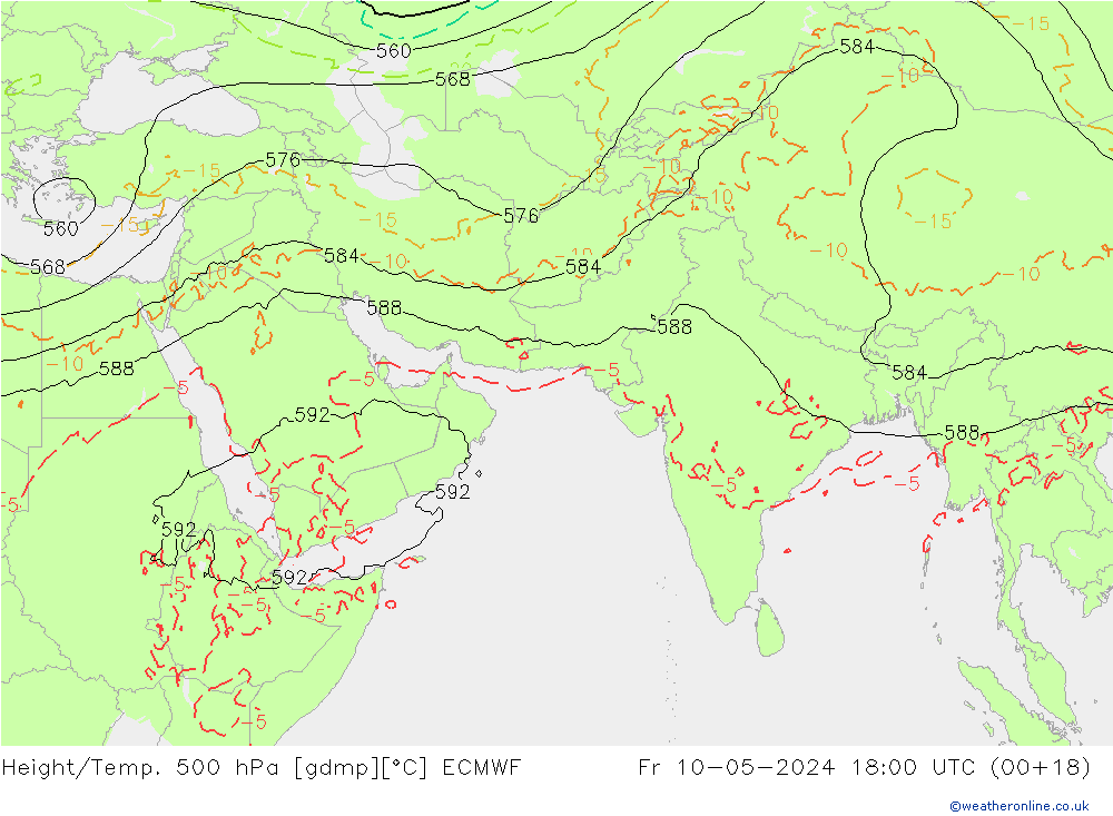 Height/Temp. 500 hPa ECMWF pt. 10.05.2024 18 UTC