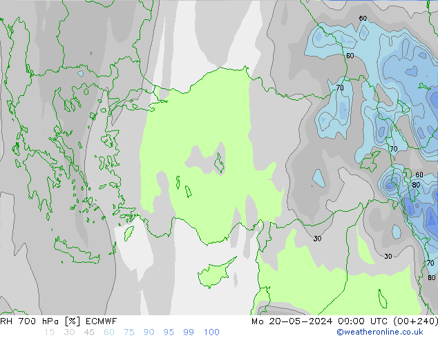 RH 700 hPa ECMWF Mo 20.05.2024 00 UTC