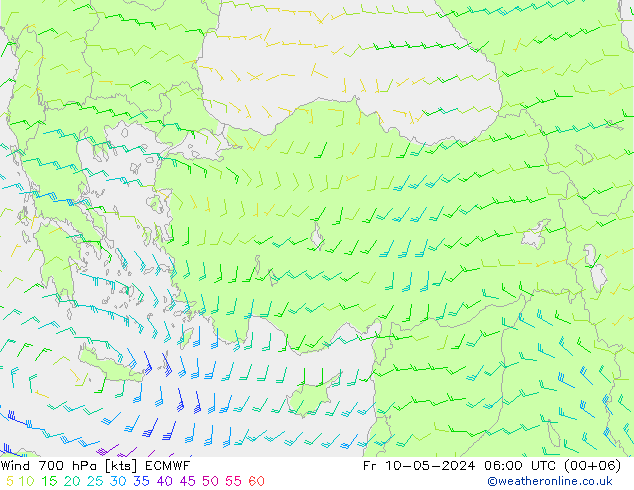 Wind 700 hPa ECMWF Fr 10.05.2024 06 UTC