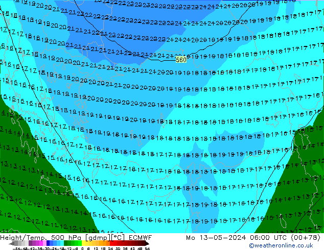 Z500/Rain (+SLP)/Z850 ECMWF lun 13.05.2024 06 UTC