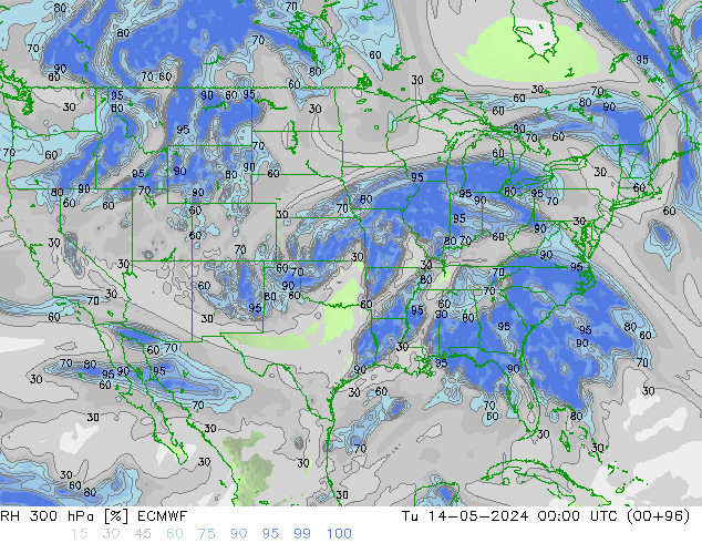 RH 300 hPa ECMWF Tu 14.05.2024 00 UTC