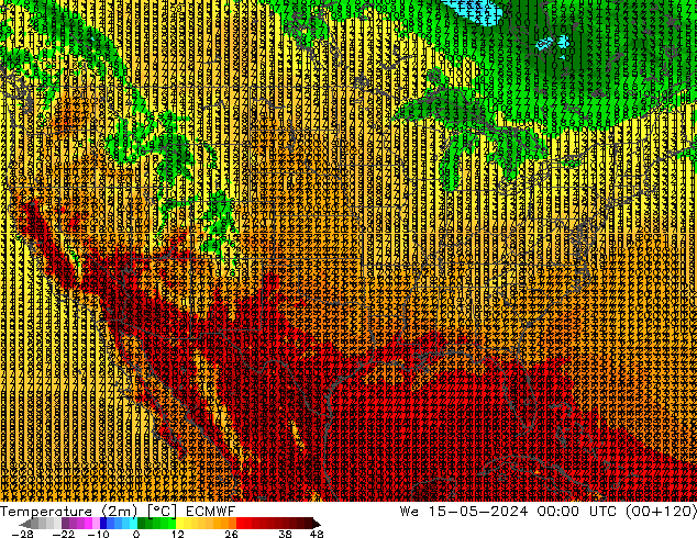 Temperature (2m) ECMWF St 15.05.2024 00 UTC
