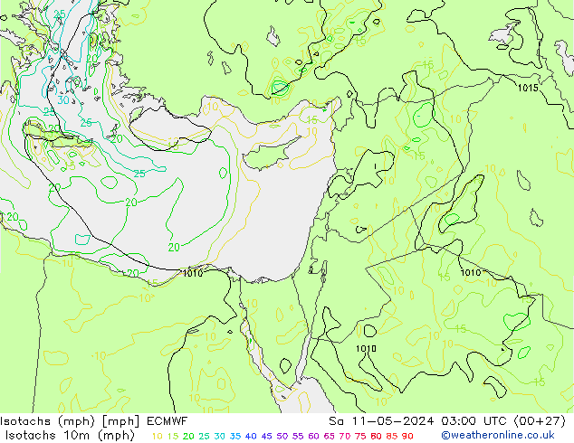 Isotachen (mph) ECMWF za 11.05.2024 03 UTC