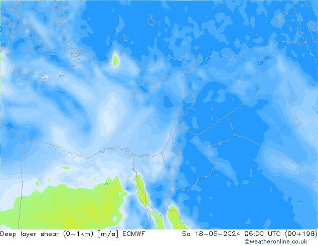 Deep layer shear (0-1km) ECMWF сб 18.05.2024 06 UTC