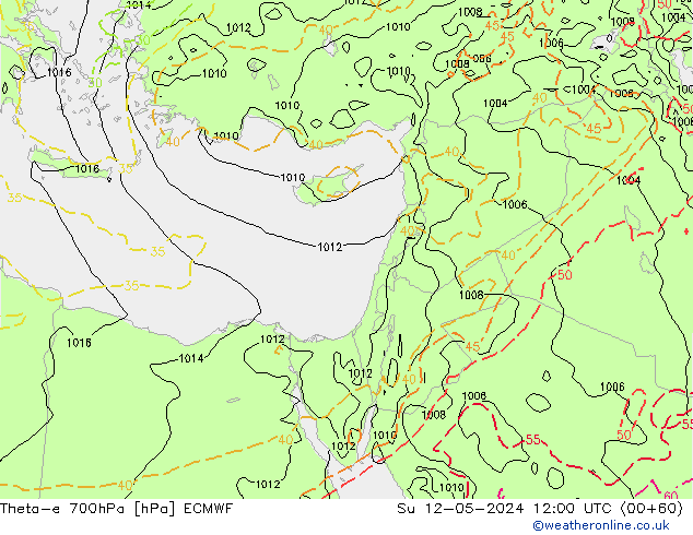 Theta-e 700hPa ECMWF Paz 12.05.2024 12 UTC