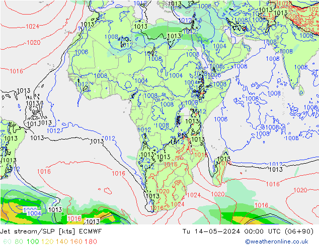 Jet stream/SLP ECMWF Tu 14.05.2024 00 UTC