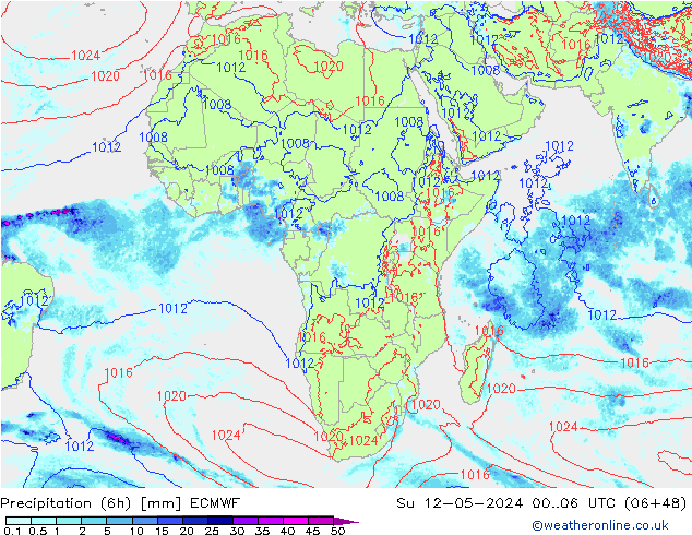 Z500/Yağmur (+YB)/Z850 ECMWF Paz 12.05.2024 06 UTC