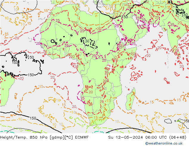 Z500/Yağmur (+YB)/Z850 ECMWF Paz 12.05.2024 06 UTC