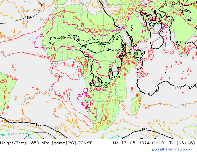 Z500/Rain (+SLP)/Z850 ECMWF пн 13.05.2024 00 UTC