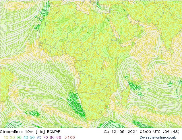 Streamlines 10m ECMWF Ne 12.05.2024 06 UTC