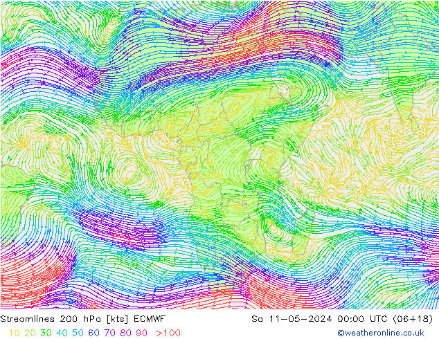 ветер 200 гПа ECMWF сб 11.05.2024 00 UTC