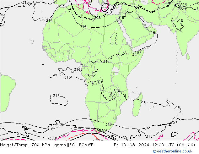 Yükseklik/Sıc. 700 hPa ECMWF Cu 10.05.2024 12 UTC