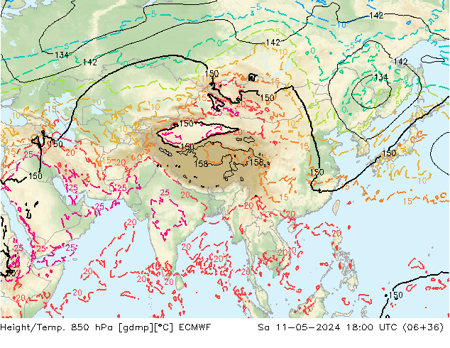 Height/Temp. 850 hPa ECMWF sab 11.05.2024 18 UTC