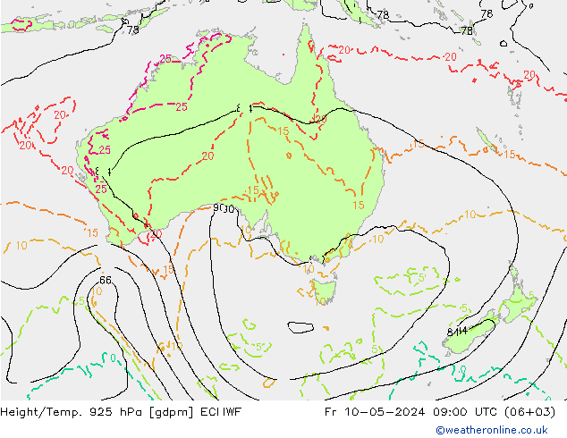 Height/Temp. 925 hPa ECMWF Fr 10.05.2024 09 UTC