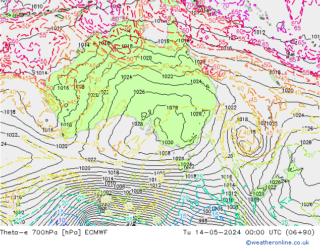 Theta-e 700hPa ECMWF mar 14.05.2024 00 UTC