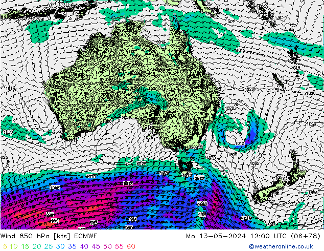 Wind 850 hPa ECMWF Mo 13.05.2024 12 UTC