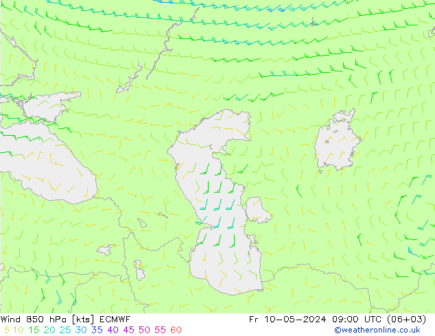 Vent 850 hPa ECMWF ven 10.05.2024 09 UTC