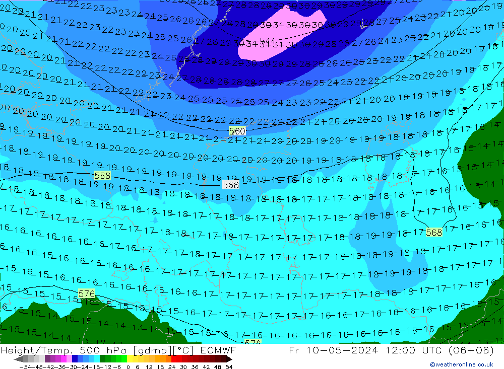 Z500/Rain (+SLP)/Z850 ECMWF vie 10.05.2024 12 UTC