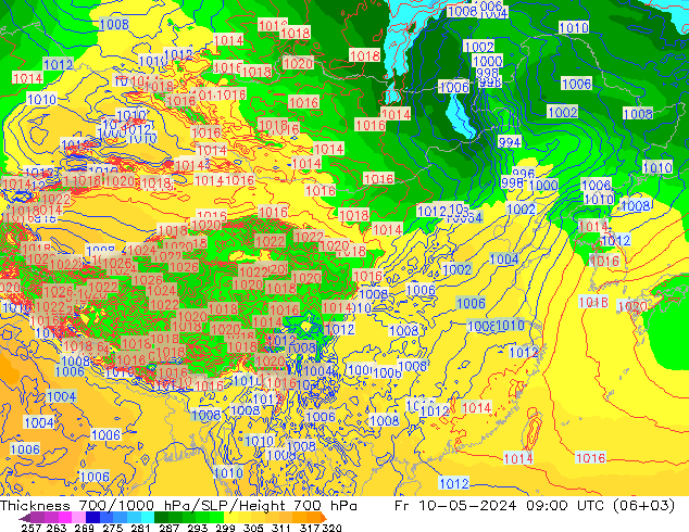 Thck 700-1000 hPa ECMWF pt. 10.05.2024 09 UTC