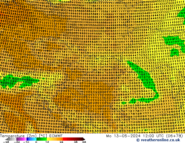 Temperature (2m) ECMWF Mo 13.05.2024 12 UTC