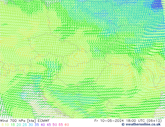 Wind 700 hPa ECMWF Fr 10.05.2024 18 UTC