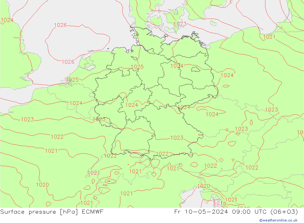 Presión superficial ECMWF vie 10.05.2024 09 UTC