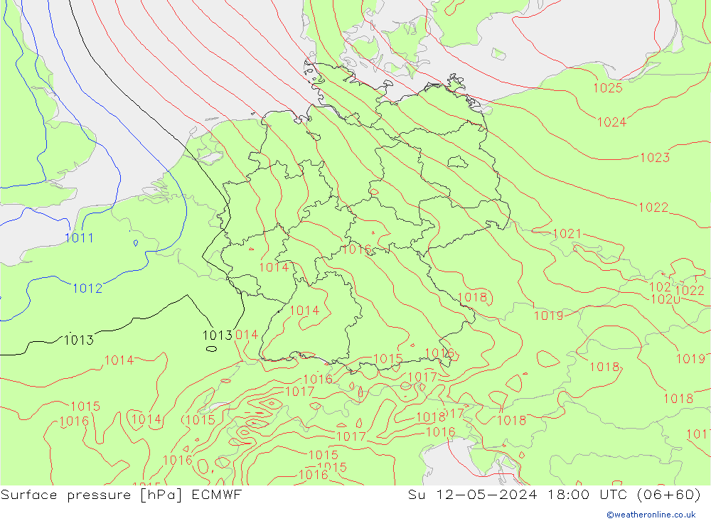 Presión superficial ECMWF dom 12.05.2024 18 UTC