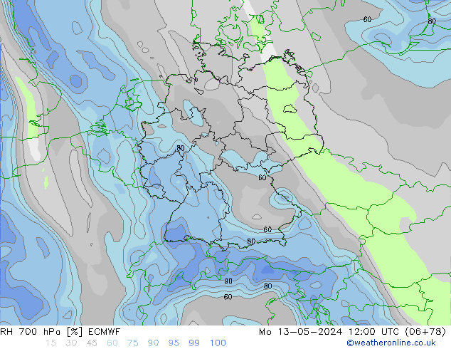 RH 700 hPa ECMWF Mo 13.05.2024 12 UTC