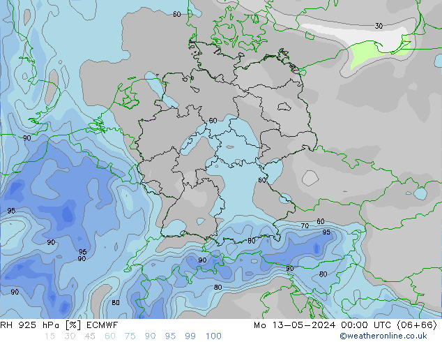 RH 925 hPa ECMWF lun 13.05.2024 00 UTC