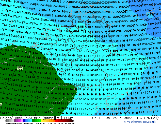 Z500/Rain (+SLP)/Z850 ECMWF sab 11.05.2024 06 UTC