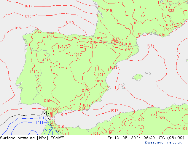 Surface pressure ECMWF Fr 10.05.2024 06 UTC