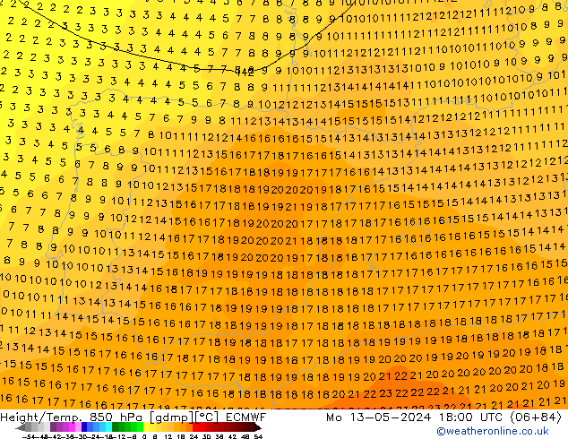 Z500/Rain (+SLP)/Z850 ECMWF Mo 13.05.2024 18 UTC