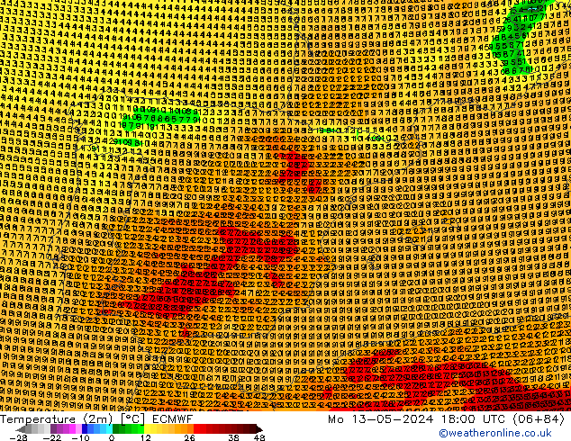 Temperature (2m) ECMWF Mo 13.05.2024 18 UTC