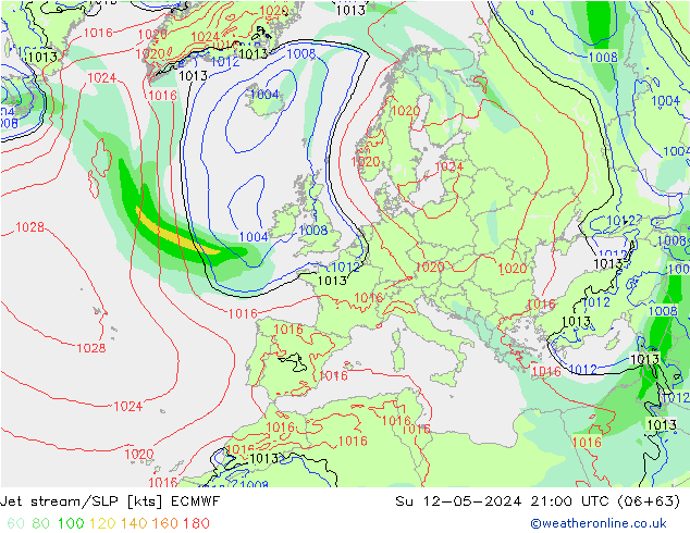 Corrente a getto ECMWF dom 12.05.2024 21 UTC