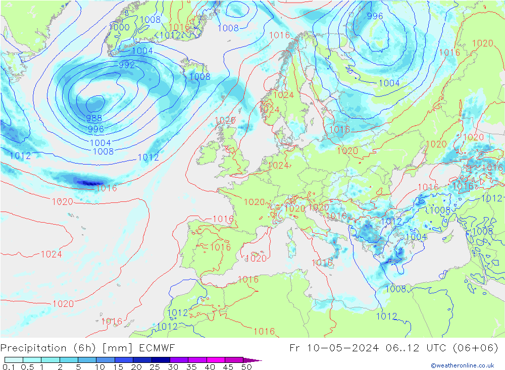 Z500/Rain (+SLP)/Z850 ECMWF 星期五 10.05.2024 12 UTC