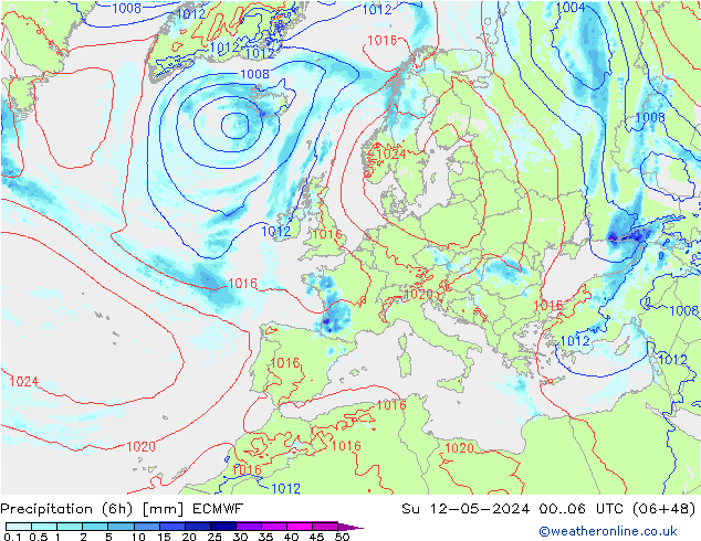 Z500/Rain (+SLP)/Z850 ECMWF Su 12.05.2024 06 UTC