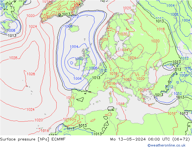 Atmosférický tlak ECMWF Po 13.05.2024 06 UTC