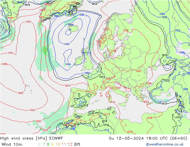 High wind areas ECMWF Su 12.05.2024 18 UTC